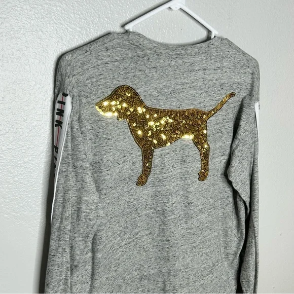 PINK VICTORIA’S SECRET OVERSIZED LOGO LONG SLEEVE TEE SOFT AND COMFY - Picture 3 of 7